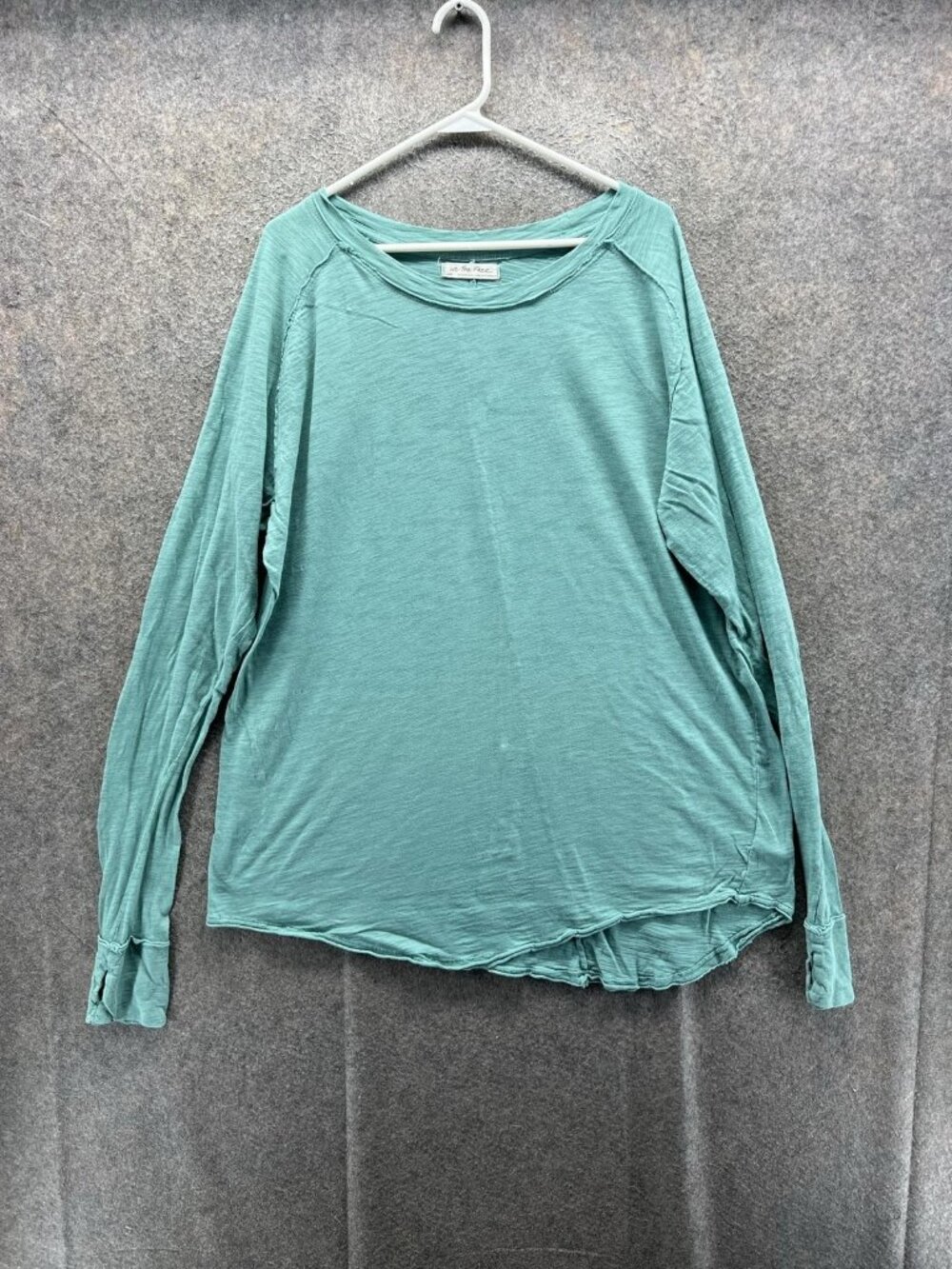 We The Free Shirt Women Large Green Scoop Neck Long Sleeve Jersey Tee Casual
